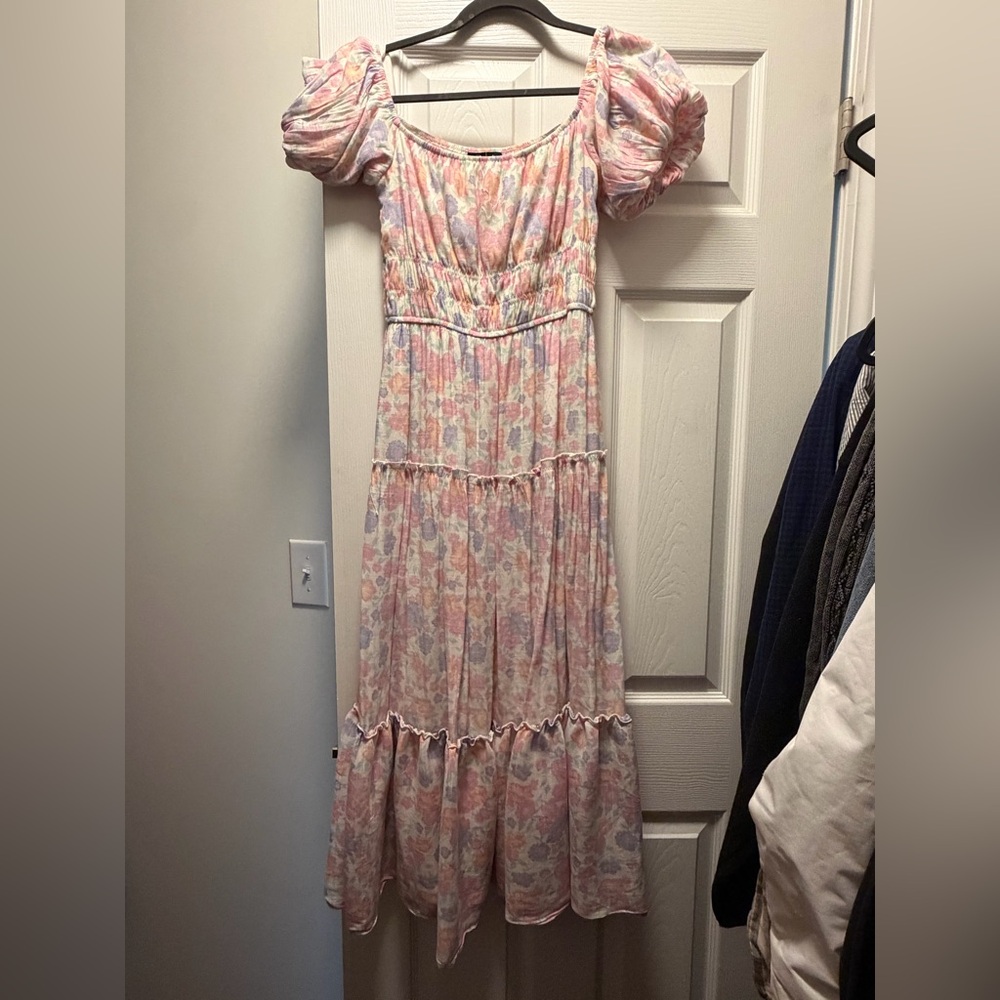 Trixxi Pastel Floral Maxi Dress with Puff Sleeves